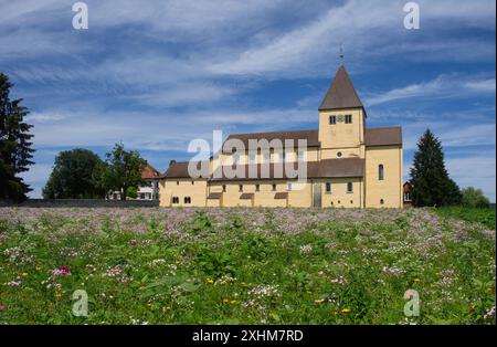 Insel Reichenau, Kirche préparé Georg mit Blumenwiese *** Reichenau Island, compris Georges Church with Flower prairie Banque D'Images