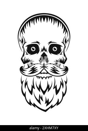 Crâne humain avec barbe et moustache. Silhouette noire. Elément de conception. Esquisse dessinée à la main. Style vintage. Illustration vectorielle. Illustration de Vecteur