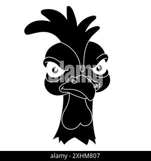 Coq en colère. Silhouette simple. Volaille mécontente. Mascotte de l'équipe. Style dessin animé. Illustration vectorielle colorée. Illustration de Vecteur