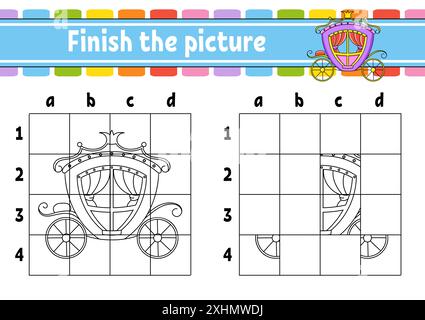 Terminez la photo. Pages de livre de coloriage pour les enfants. Feuille de travail de développement de l'éducation. Thème de conte de fées. Jeu pour enfants. Pratique de l'écriture manuscrite. ch. dessin animé Illustration de Vecteur