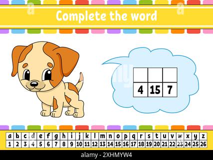 Complétez les mots. Code de chiffrement. Apprentissage du vocabulaire et des chiffres. Feuille de travail sur la formation. Page d'activité pour l'étude en anglais. Illustration vectorielle isolée. Illustration de Vecteur