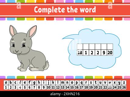 Complétez les mots. Code de chiffrement. Apprentissage du vocabulaire et des chiffres. Feuille de travail sur la formation. Page d'activité pour l'étude en anglais. Illustration vectorielle isolée. Illustration de Vecteur