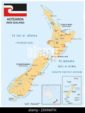 Carte vectorielle de la Nouvelle-Zélande en langue maorie Banque D'Images