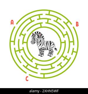 Labyrinthe circulaire. Jeu pour enfants. Puzzle pour les enfants. Conundrum à labyrinthe rond. Illustration à vecteur de couleur. Trouvez le chemin approprié. Feuille de travail sur la formation. Illustration de Vecteur