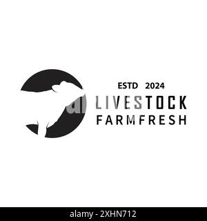 Logo d'élevage, Fram Garden Design, logo de vache badge vectoriel Longhorn Bull Cattle Vintage Label Template Illustration de Vecteur