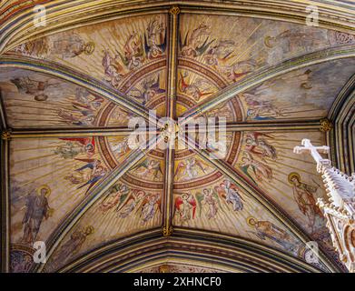 Le magnifique plafond de la Lady Chapel dans la cathédrale de Worcester quire, Worcester, une ville dans et ville de comté de Worcestershire, West Midlands Banque D'Images