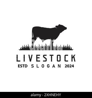 Logo d'élevage, Fram Garden Design, logo de vache badge vectoriel Longhorn Bull Cattle Vintage Label Template Illustration de Vecteur