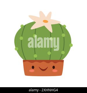 Une succulente mignonne dans un pot est souriante. Personnages plantaires du désert drôles avec visage. Personnages drôles de plantes du désert avec des visages. Illustration de Vecteur