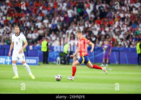 Berlin, Allemagne, 14 juillet 2024. Dani Olmo en action lors du match entre l'Espagne et l'Angleterre. UEFA Euro 2024 Allemagne. Correspondance finale. Banque D'Images