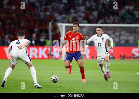 Berlin, Allemagne, 14 juillet 2024. Rodri en action lors du match entre l'Espagne et l'Angleterre. UEFA Euro 2024 Allemagne. Correspondance finale. Banque D'Images