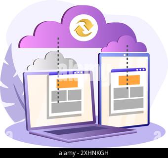 Cloud Computing synchronisation des données entre ordinateur portable et tablette Illustration de Vecteur