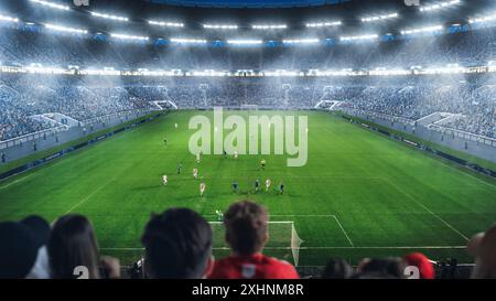 Les fans encouragent leur équipe préférée sur un stade lors d'un match de championnat international de football. Équipes jouer, foules de fans regarder de près, s'attendre à un objectif. Tournoi de Coupe de football sur National Arena Banque D'Images