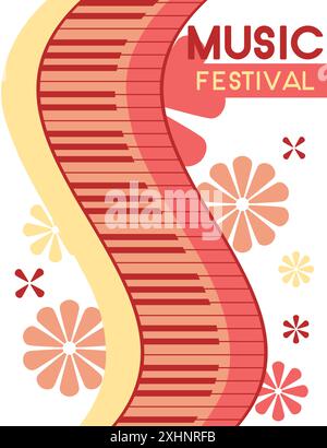 Affiche pour un festival de musique avec un piano au centre, entouré de formes colorées ressemblant à des fleurs. Illustration vectorielle abstraite colorée de conception de modèle Illustration de Vecteur