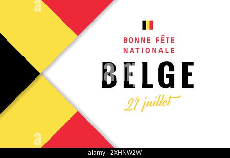 Carte de voeux belge - bonne fête nationale Belgique 21 juillet salutations françaises. Design 3D créatif. Modèle d'invitation. Modèle de panneau d'affichage. Carte postale Illustration de Vecteur