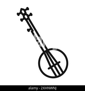 Banjo icône vecteur d'art de ligne noire en noir et blanc contour set signe de collection Illustration de Vecteur