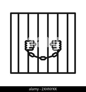 Icône de prisonnier criminel de prison vecteur d'art de ligne noire en noir et blanc contour set signe de collection Illustration de Vecteur