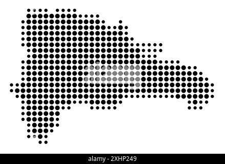 Carte abstraite de la République dominicaine montrant la région du pays avec un motif de cercles noirs Illustration de Vecteur