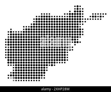 Carte abstraite de l'Afghanistan montrant la région du pays avec un motif de cercles noirs Illustration de Vecteur