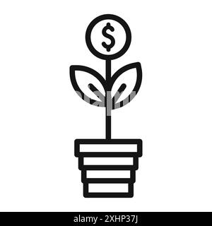 Icône de croissance des investissements d'affaires vecteur d'art de ligne noire en noir et blanc contour set signe de collection Illustration de Vecteur