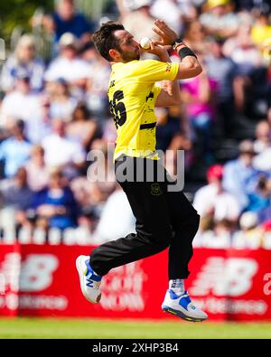 Cheltenham, Royaume-Uni, 14 juillet 2024. Matt Taylor du Gloucestershire lors du match T20 Vitality Blast entre Gloucestershire et Glamorgan. Crédit : Robbie Stephenson/Gloucestershire Cricket/Alamy Live News Banque D'Images