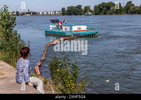 Piège à ordures de l'organisation environnementale KRAKE (Koelner Rhein-Aufraeum-Kommando-Einheit) sur les rives du Rhin à Riehl, Koeln, Allemagne. Cat Banque D'Images