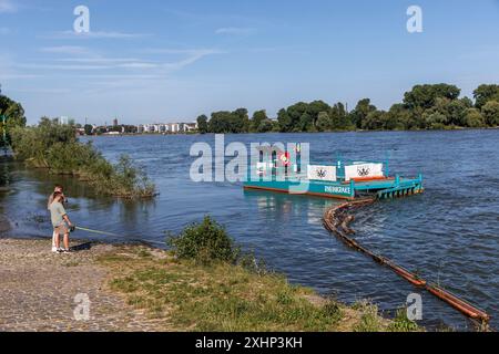 Piège à ordures de l'organisation environnementale KRAKE (Koelner Rhein-Aufraeum-Kommando-Einheit) sur les rives du Rhin à Riehl, Koeln, Allemagne. Cat Banque D'Images