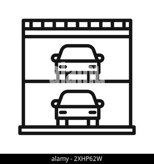 Icône de stationnement à plusieurs étages vecteur d'art de ligne noire en noir et blanc de set de collection de contour Illustration de Vecteur