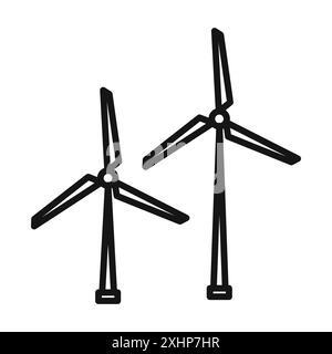 Icône de moulin à vent vecteur d'art de ligne noire dans le signe de collection d'ensemble de contour noir et blanc Illustration de Vecteur