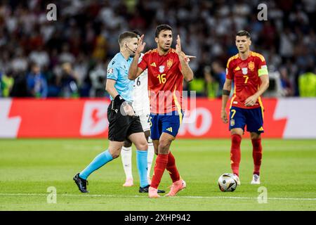 Berlin, Allemagne. 14 juillet 2024. Rodri (16 ans) d'Espagne vu lors de la finale de l'Euro 2024 de l'UEFA entre l'Espagne et l'Angleterre à l'Olympiastadion de Berlin. Crédit : Gonzales photo/Alamy Live News Banque D'Images