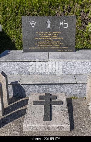 La France, Loire, Estivareilles fut le théâtre de violents combats lors de la libération du Forez en août 1944, mémorial au commandant marey Banque D'Images