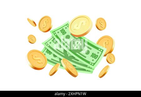 Pièces et dollars, prix d'or, offre de vente, argent gagnant. Vecteur Illustration de Vecteur