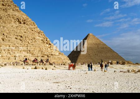 Egypte, le Caire, Gizeh, classée au Patrimoine mondial de l'UNESCO, les pyramides de Khafra et de Cheops Banque D'Images