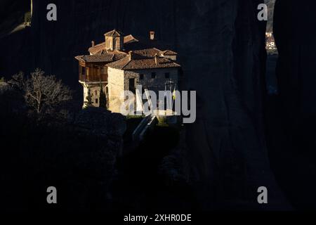 Grèce, Thessalie, Meteora, site classé au patrimoine mondial par l'UNESCO, monastère de Roussanou Banque D'Images
