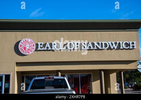 Enseigne du restaurant Earl of Sandwich sur Harvey Avenue à Kelowna, Colombie-Britannique, Canada Banque D'Images