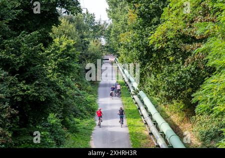 Piste cyclable dans le nord d'Essen, ancienne ligne de chemin de fer, Essen, Rhénanie du Nord-Westphalie, Allemagne Banque D'Images