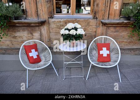 Chaises d'été coussins suisses Banque D'Images