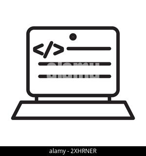 Icône de programme de codage vecteur d'art de ligne noire dans le signe de collection d'ensemble de contour noir et blanc Illustration de Vecteur