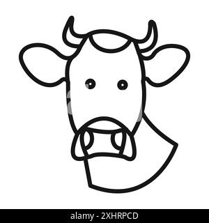 Icône de tête de vache vecteur d'art de ligne noire dans le signe de collection d'ensemble de contour noir et blanc Illustration de Vecteur
