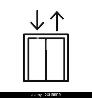 Icône d'ascenseur vecteur d'art de ligne noire en noir et blanc contour set signe de collection Illustration de Vecteur