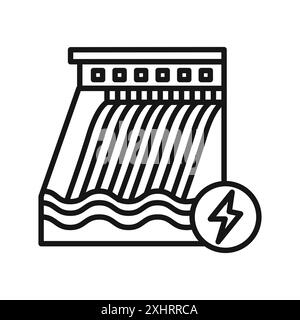 Icône de barrage hydroélectrique vecteur d'art de ligne noire dans le signe de collection de set de contour noir et blanc Illustration de Vecteur