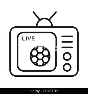 Soccer match en direct sur l'icône TV vecteur d'art de ligne noire en noir et blanc contour set signe de collection Illustration de Vecteur