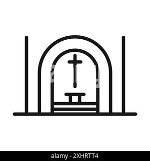 Voir à l'intérieur de l'icône de l'église catholique vecteur d'art de ligne noire en noir et blanc contour set signe de collection Illustration de Vecteur