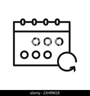 Mettre à jour l'icône de calendrier vecteur d'art de ligne noire en noir et blanc contour set signe de collection Illustration de Vecteur