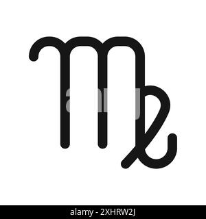 Icône de signe du zodiaque Vierge vecteur d'art de ligne noire en noir et blanc contour set signe de collection Illustration de Vecteur