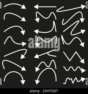 Flèche courbée définie. Flèches blanches. Fond noir. Illustration vectorielle. Illustration de Vecteur