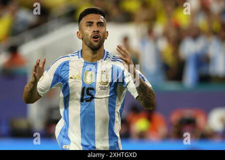 L'attaquant argentin Nicolas Gonzalez réagit après avoir manqué une chance de but contre la Colombie lors de la finale de la Copa AmÃ rica USA 2024 entre l'Argentine et la Colombie, au Hard Rock Stadium, le 14 juillet 2024 MIAMI UNITED STATES Copyright : xALEJANDROxPAGNIx Banque D'Images