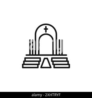 voir à l'intérieur de la collection de contour d'icône d'église catholique ou ensemble en noir et blanc Illustration de Vecteur