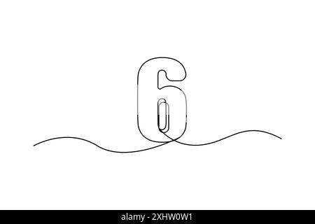 Icône numéro six. Vecteur de ligne minimaliste. Conception numérique simple. Arrière-plan blanc propre. Illustration de Vecteur