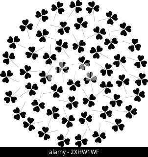 Dessiner Shamrocks en forme de cercle. Texture d'arrière-plan monochrome arrondie. Isolé sur transparent. Vector cartes de voeux, affiches, bannière, brochure, étiquette de prix, label ou web, concept de design promo Illustration de Vecteur