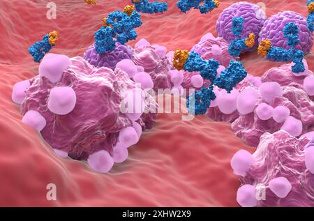 Traitement par anticorps monoclonaux dans le cancer de l'ovaire - gros plan illustration 3D. Banque D'Images